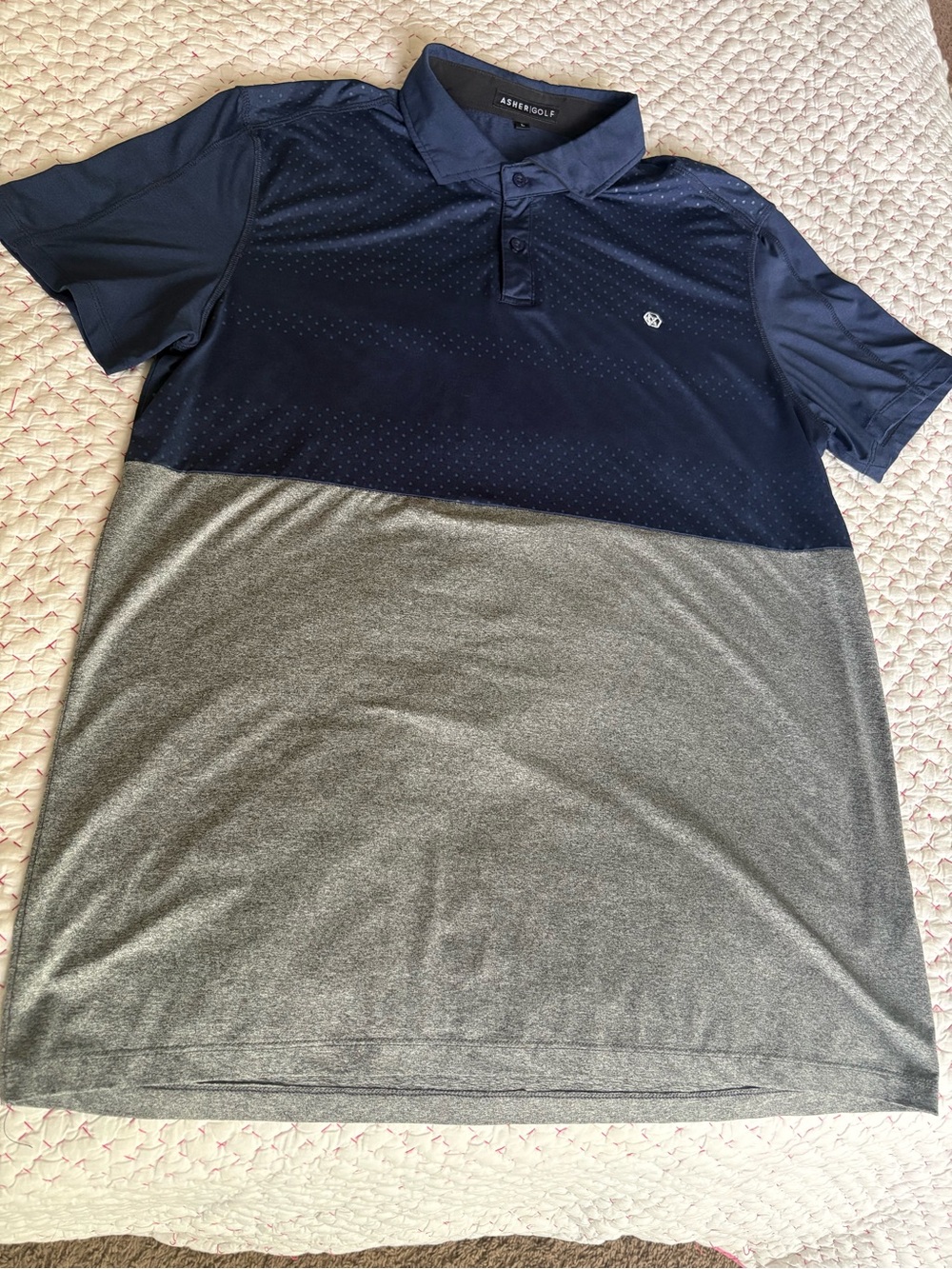 🔵🔵🔵Asher Golf ⛳️  Men’s Navy and Gray Colorblock Performance Polo ⛳️